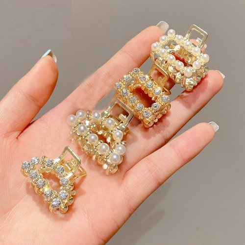 papasgix Pearl Hair Claw Clips, Bow Claw Clips, Butterfly Hair Clips, Small Gold Metal Claw Clips, Hair Accessory for Women Girls (2Pearl+2Rhinestone)