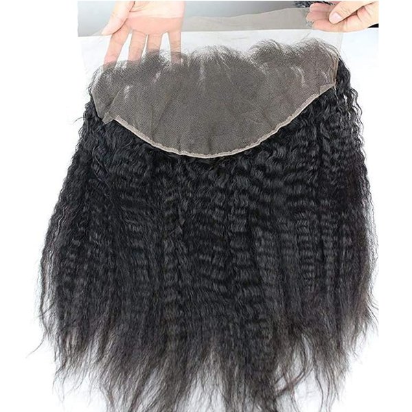Dreambeauty 13×6" Transparent Full Lace Frontal Closure Kinky Straight Ear to Ear Free Part Unprocessed Brazilian Virgin Human Hair Extensions With Baby Hair Bleached Knots Natural Color (18 Inch)