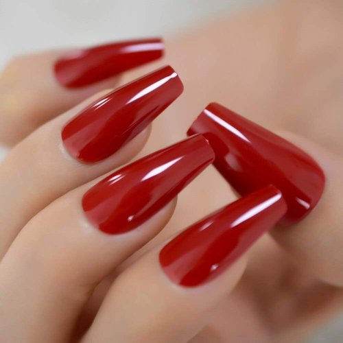 Gorgeous Red Press on Ballet False Nails Long Ruby-red Coffin Ballerina UV Fingersnails Free Adhesive Tapes 24pcs/set
