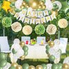 Anwyll Birthday Party Decorations,Sage Green Happy Birthday Decorations Set,Neutral Birthday Decorations,Happy Birthday Banner,Green and Gold Balloons,Tablecloth for Girls Boys Women Men Party Supply