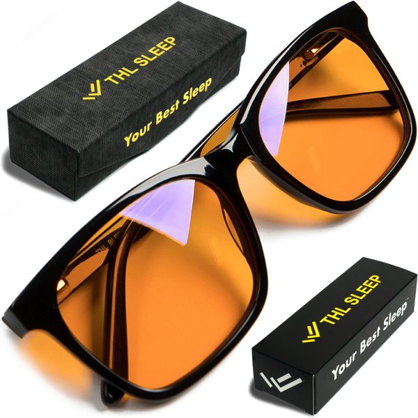THL SLEEP XL Orange Blue Light Blocking Glasses for Men - Sleep & Migraine Glasses - Engineered 99.5% Amber Blue Light Glasses for Computer Eye Strain & Eye Fatigue - Blue Blockers for Gaming & More
