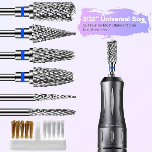 Diesisa 6 Pack Nail Drill Bits for Acrylic Nails, 3/32" Shank Drill Bits for Nails Professional Electric Cuticle Drill Bit, Cuticle Cleaner Nail Gel Polish Remover Tool for Home Salon Nail Bits-Blue