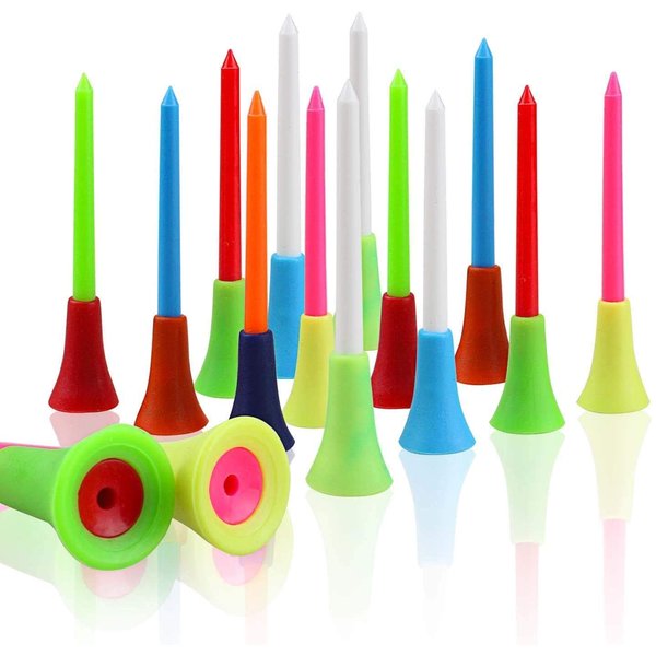 Rubber Cushion Top Plastic Golf Tees Mixed Colors Pack of 50pcs (3-1/4")