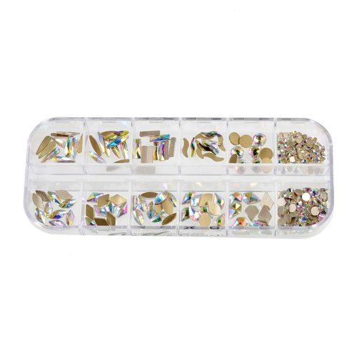 AD Beads 300 Pieces Flat Back Gems 11 shapes Crystal Rhinestones 12 Sizes Rhinestones for Crafts Nail Face Art Clothes Shoes Bags DIY( Clear AB)