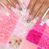3D Pink Bow Nail Art Charms, 3D Assorted Bowknot Nail Charms Pearls Gems Cute Star Heart Butterfly Bow Planet Bear Nail Decoration with Pickup Tools for Manicure DIY Crafts Jewel Supplies