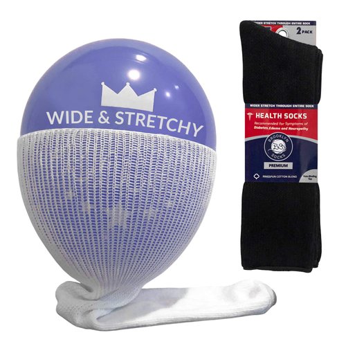 4 Pairs of Extra Wide Diabetic Socks, Mid/Over the Calf Medical Swollen Feet Socks (Black)