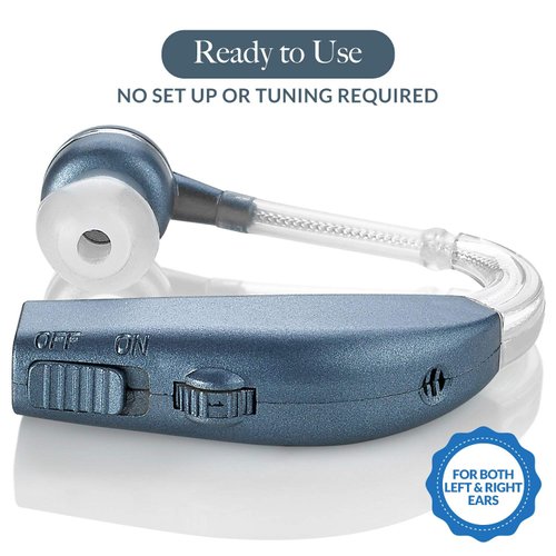 Digital Hearing Aids for Seniors - (Pair of 2) Personal Hearing Enhancement Behind-The-Ear BTE Aid PSAP Sound Amplifier, Rechargeable Digital Hearing Amplifier with All-Day Battery Life, Modern Blue
