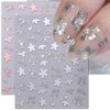 3D Metallic Flower Leaf Nail Art Stickers Mirror Silver Rose Gold Flower Nail Decals Floral Nail Stickers for Nail Art Supplies Bronzing Petal Leaves Flower Stickers for Girls Women Nail Decorations