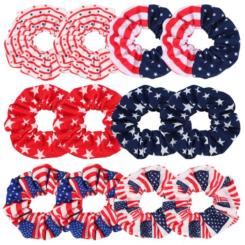 12pcs American Flag Hair Scrunchies for Women Girls Red White Navy Blue Hair Tie Independence Day Elastics Hair Bands 4th July Hair Accessories