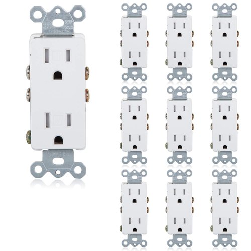 Maxxima Tamper Resistant Duplex Receptacle - Standard Decorative Electrical Wall Outlet 15A White, 3 Prong Outlet, Easy Install, Ideal for Contractors or Residential Use, UL Listed - 10 Pack