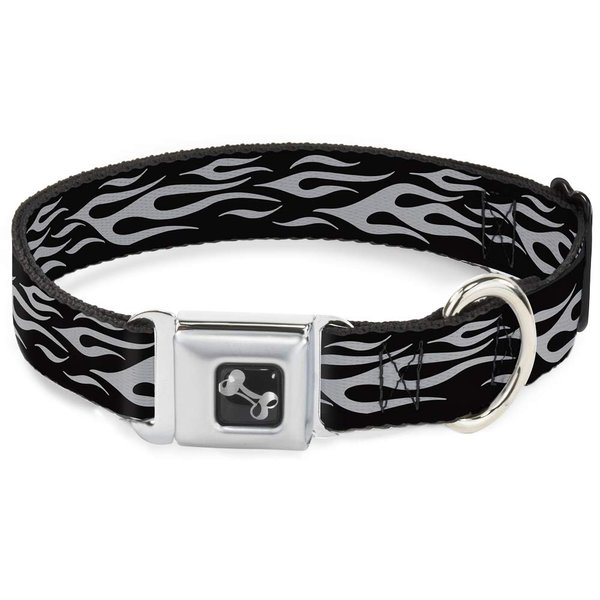Dog Collar Seatbelt Buckle Flame Silver 16 to 23 Inches 1.5 Inch Wide