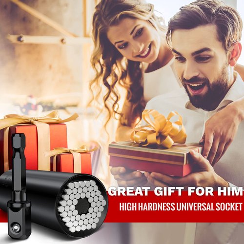 MANWALD Universal Socket Tool, Super Socket Unscrew Any Bolt, Adjustable Socket Drill with Adapter, Gifts for Him, Men, Kids, Boyfriends, 2 PCS, Black