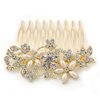 Bridal/Wedding/Prom/Party Gold Plated Clear Crystal and Light Cream Simulated Pearl Floral Hair Comb - 50mm