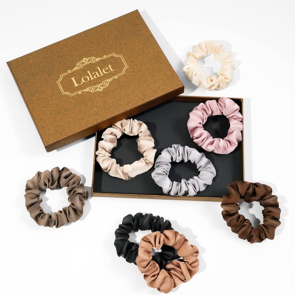 Lolalet Scrunchies for Women, Soft Hair Scrunchies Skinny Sleep Satin Hair Ties, Small Scrunchy Cute Ponytail Holder with Elastic Hair Bands for Girls Thick Thin Curly Hair -8 Pack,Style A