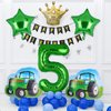 5Pcs Tractor Balloons, Green Tractor Birthday Number Mylar Foil Balloon Farm Theme 5th Birthday Party Supplies Decor (5th)