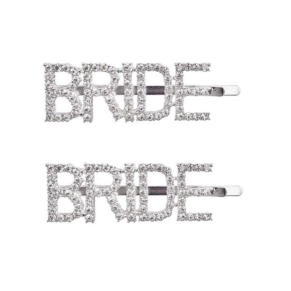 Messen Wedding Accessories Letters Bobby Hair Pins Headwear Luxury Crystal Rhinestones Hair Clips for Bride Sparkle Hair Barrette Jewellery (2 Pieces,2x BRIDE)