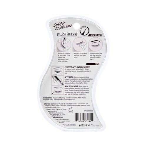 i-Envy by KISS Super Strong Hold Eyelash Adhesive, Waterproof Long-Lasting Strip Lash Glue, Natural-Looking Allergy & Latex Free with Brush Applicator (Clear)