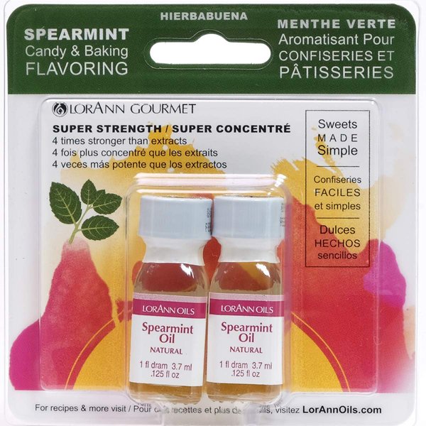 LorAnn Spearmint Oil SS, Natural Flavor, 1 dram bottle (.0125 fl oz - 3.7ml - 1 teaspoon) Twin pack blistered