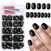 Bellelfin 240Pcs Square Press on Nails Short, Glossy Round Black Fake Nails Full Cover Glue on False Nails Solid Color Acrylic Nail Press ons for Women Girls Artificial Fingernails