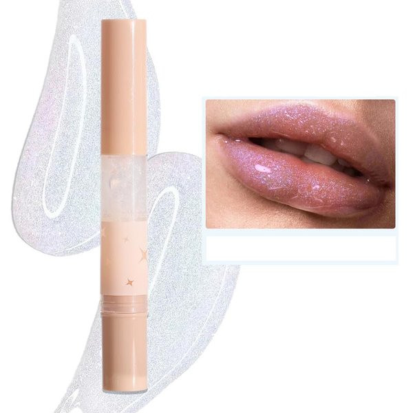 MIESCHER Glitter Lip Gloss Long Lasting Peal Shimmer Liquid Lipstick Diamond Lip Plumper Gloss Moisturizing Lip Balm Instant Shine Glossy Clear Glitter Lip Gloss Oil Non Sticky Lips Makeup(5#FLECHAZO