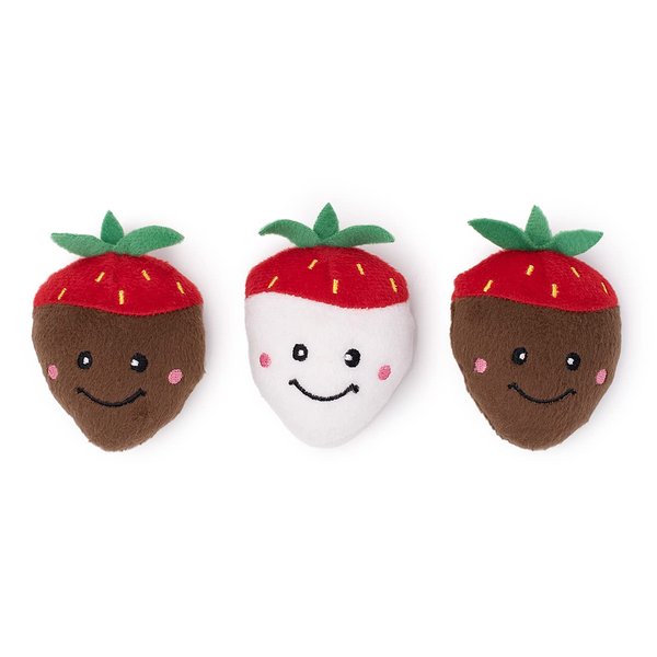 ZippyPaws Miniz Plush Dog Toy Trio with Squeaker, Small Stuffed Chew Toys, 3-Pack, Chocolate Covered Strawberries