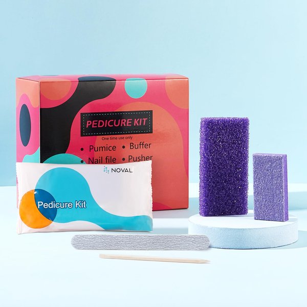 NOVAL Disposable Nail Salon Manicure Pedicure Set Kit Foot for Nail Beauty,4- Piece Including Nail File 80/100 Grit, Pumice, Buffer And Pusher,12 Kits