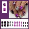Halloween Press on Nails Short Square Fake Nails with Mummy Bat Design Spider Web Ghost Glitter False Nails Purple Full Cove Acrylic Glue on Nails Cute Artificial Stick on Nails for Women Party 24 Pcs
