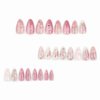 BABALAL Almond Press on Nails Medium Fake Nails Pink Glue on Nails Flower Heart Charm Design Acrylic Nails 24Pcs Coquette Handmade False Nails