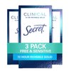 Secret Antiperspirant Clinical Strength Deodorant for Women, 72 Hr Sweat Protection Invisible Solid, Free & Sensitive Unscented, 1.6 Ounce (Pack of 3) (Packaging may vary)