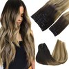 GOO GOO Clip in Hair Extensions Real Human Hair, 14inch 150g 9Pcs, 2/6/18 Balayage Brown to Dirty Blonde, Remy Human Hair Extensions Clip ins for Women, Natural Human Hair