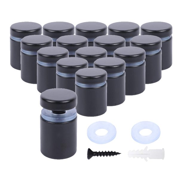 Osring 3/4 x 1 Inch Sign Standoffs Hardware 16 Pack, Stainless Steel Screw Standoffs Wall Mounting Signage Holder for Acrylic Board, Glass Panel and Plexiglass Picture, Black