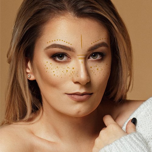 Briyhose Gold Moon Star Temporary Tattoo Sticker For Face Women Metallic, Star Dot Freckle Flash Face Tattoo Adult Girl, Twinkle Glitter Golden Temp Tatoo Carnival Halloween Party Body Makeup, 6-Sheet