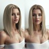 Byluxurious Ash Blonde Ombre Lace Front Wig Human Hair Bob Wig Short Highlight Balayage Straight 13x4 HD Lace Front Human Hair Wigs For Women Pre Plucked 180 Density 12Inch