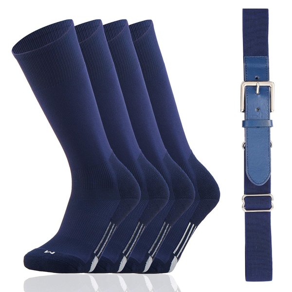 Youper Youth Baseball/Softball Belt & Socks Combo Set (2 Pairs of Socks & 1 Belt) (Navy, Youth - Medium)