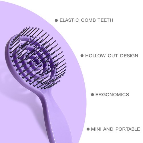 RAIN’S SECRET Lollipop Shaped Mini Detangling Hair Brush for Women,Men,Kid, Wet/Dry Hair,Pocket Detangler for Outing or Traveling (purple)