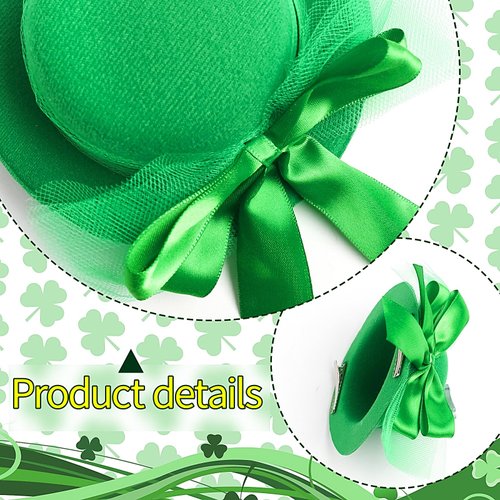 St. Patrick's Day Hair Clips Irish Bow knot Top Hat Hair Barrettes Leprechaun Hat Saint Patrick's Day Green Gauze Bow Hair pins Headwear Cute Bow for Girls Toddlers Hair Bows 1pcs