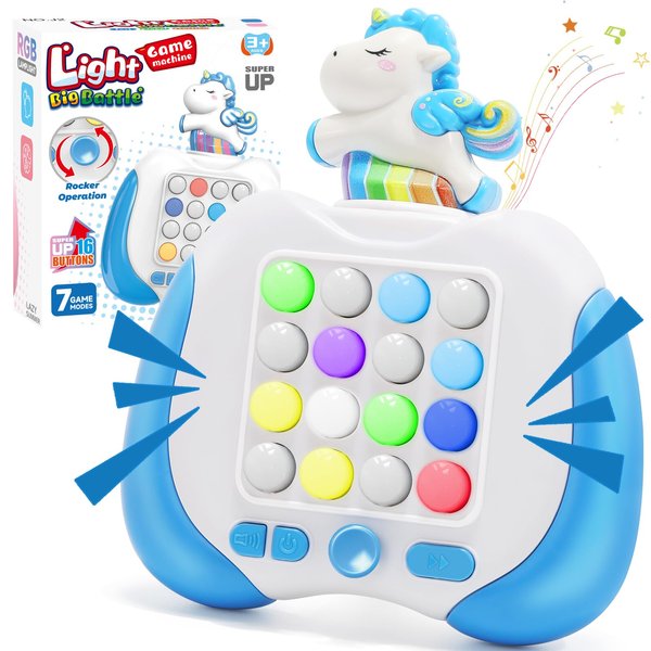 Hydrathy Quick Push Fidget Toys, Handheld Game for Kids 3-12 with 7 Game Mode, Fast Push LED Buttons Light Battle Game, Travel Games Xmas Birthday Gifts for Boys Girls Teens Adults (Unicorn-Blue)