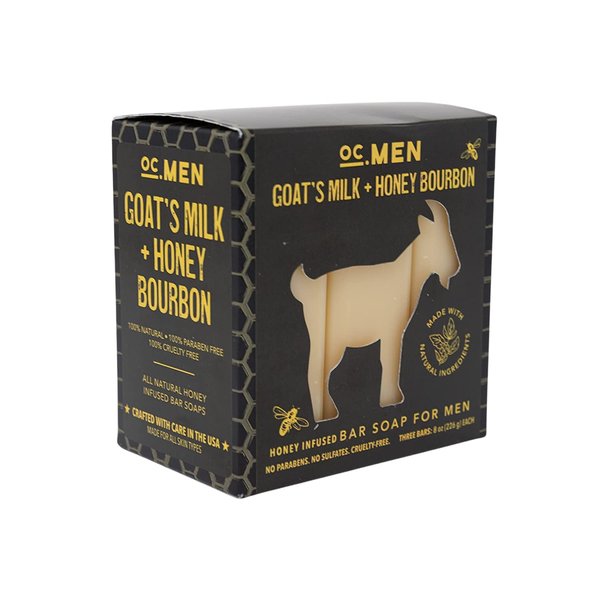 Olivia Care Men Goat's Milk + Honey Bourbon, Honey Infused Bar Soap For Men All Natural Made in the USA
