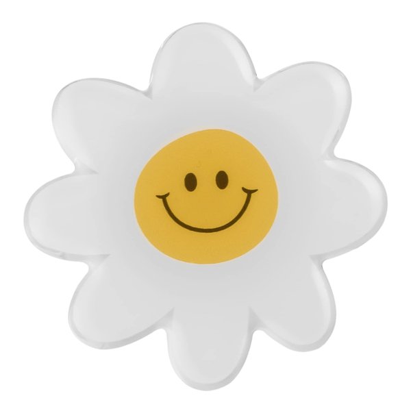 Cute Cartoon Smile Daisy Sun Flower Expandable Phone Grip Handle Smartphone Finger Holder Grip Bracket Support Adjustable Stand White