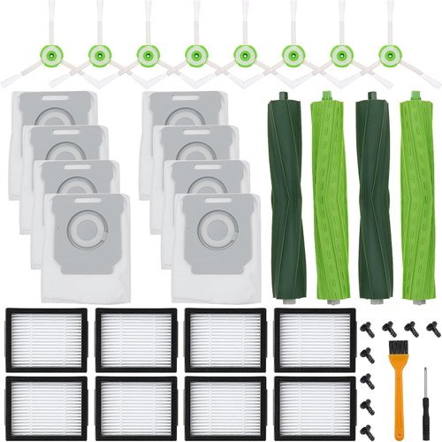 26 Pack Replacement Parts for iRobot Roomba E/i/j Series, E5 E6 E7 i2 i4+ i8+/Plus, 2 sets of multi-surface rubber roller brush 8 filters 8 side brushes 8 vacuum bags