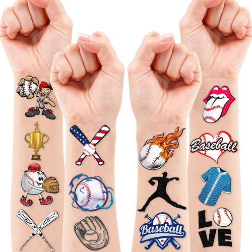 Baseball Temporary Tattoos Birthday Party Supplies Decorations 96 PCS Tattoos Stickers Sport Game Player Summer Olympic Cute Party Favors Kids Boys Girls Gifts Ideas Classroom School Prizes Themed