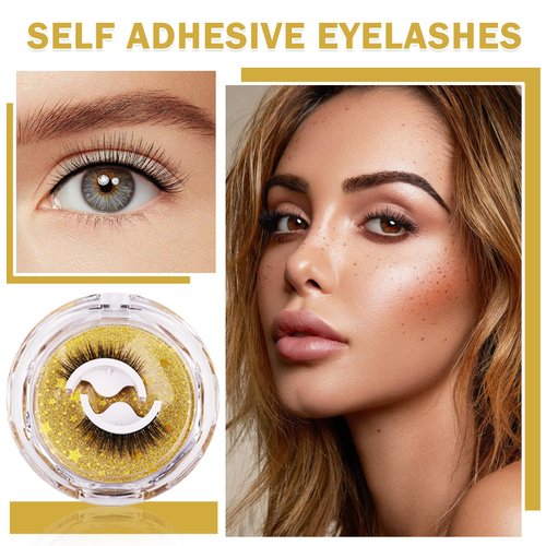 ZHISHUDL Self Adhesive Eyelashes,Reusable Self Adhesive Eyelashes,No Glue Reusable Adhesive Eyelashes with 10 Extra Glue Strips,False Eyelashes Natural Look (Pack Of 2 Pairs)- W03