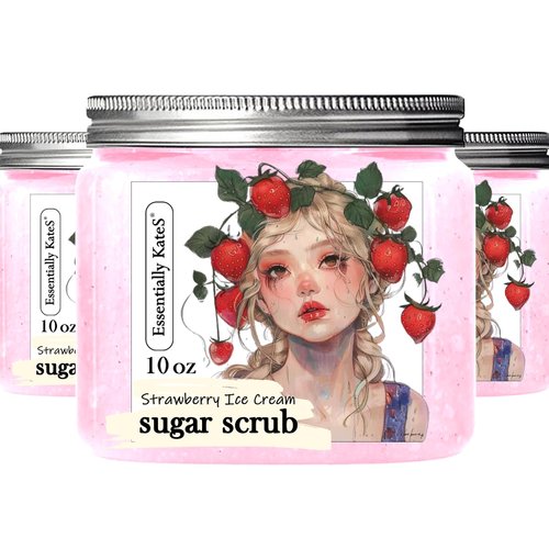 Essentially KateS Strawberry Ice Cream Sugar Scrub 10 oz - Pack of 3, Natural Strawberry Formula - Deliciously Fragrant, Refreshing, and Skin-Polishing Care - The Best Gift to Friends