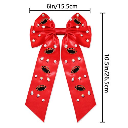 Game Day Hair Bow Clips for Women Red Black White Football Hair Clip Sports Hair Bows Game Day Football Hair Accessories Party Favors