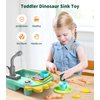 Geyiie Mini Toddler Sink Toy, Play Sink with Running Water, Automatic Water Cycle System and 13Pcs Rich Kitchen Accessories, Kids Pretend Role Play Dinosaur Dishwasher Toys for Boys and Girls