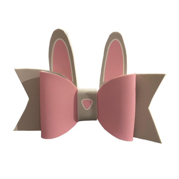 Easter Bunny Hair Bow, Faux Leather Bow, Spring Hair Bow, Pink, Grey