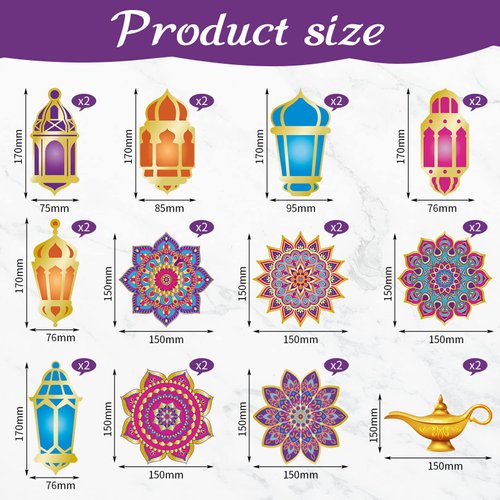 52 Pcs Ramadan Mubarak Decorations Arabian Nights Party Decoration Eid Mubarak Hanging Swirls Ceiling Foil Party Decoration for Indian Moroccan Princess Birthday Supplies