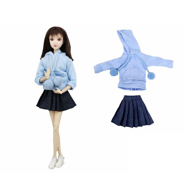 1/6 Doll Clothes for 11.5inch Girl Doll Outfits Top Hoodies Pleated Skirts Cosplay Students Clothing Dolls Accessories (Style D)