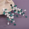 BERYUAN Bridal Teardrop Rhinestone Pearls Hair Clips Crystal Rhinestone French Hairpins Wedding Rhinestone Pearls Handmade Hairpiece Wedding Bridal Hair Accessories for Women(2pcs) (peacock green)