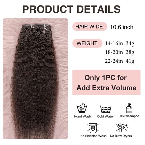 Niawigs Kinky Straight Seamless Clip In Hair Extensions Human Hair Clip Ins for Black Women PU Invisible Clip On Hair Extensions Human Hair 1PC 10.6 Inch Wide Add Volume 22 Inch 41G